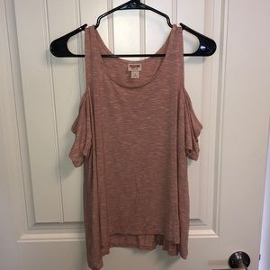 Peach flowy top with shoulder cut outs